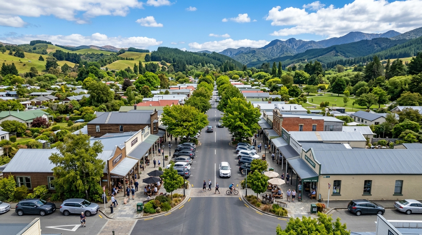 Aerial view of Cambridge NZ town centre for local SEO guide